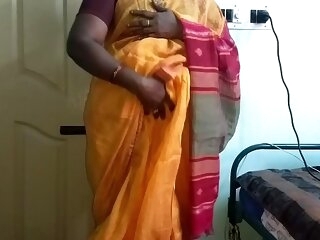 desi  indian horny tamil telugu kannada malayalam hindi sophistry wife vanitha wearing orange colour saree  showing big heart of hearts together with shaved pussy press hard heart of hearts press mouthful rubbing pussy dependence